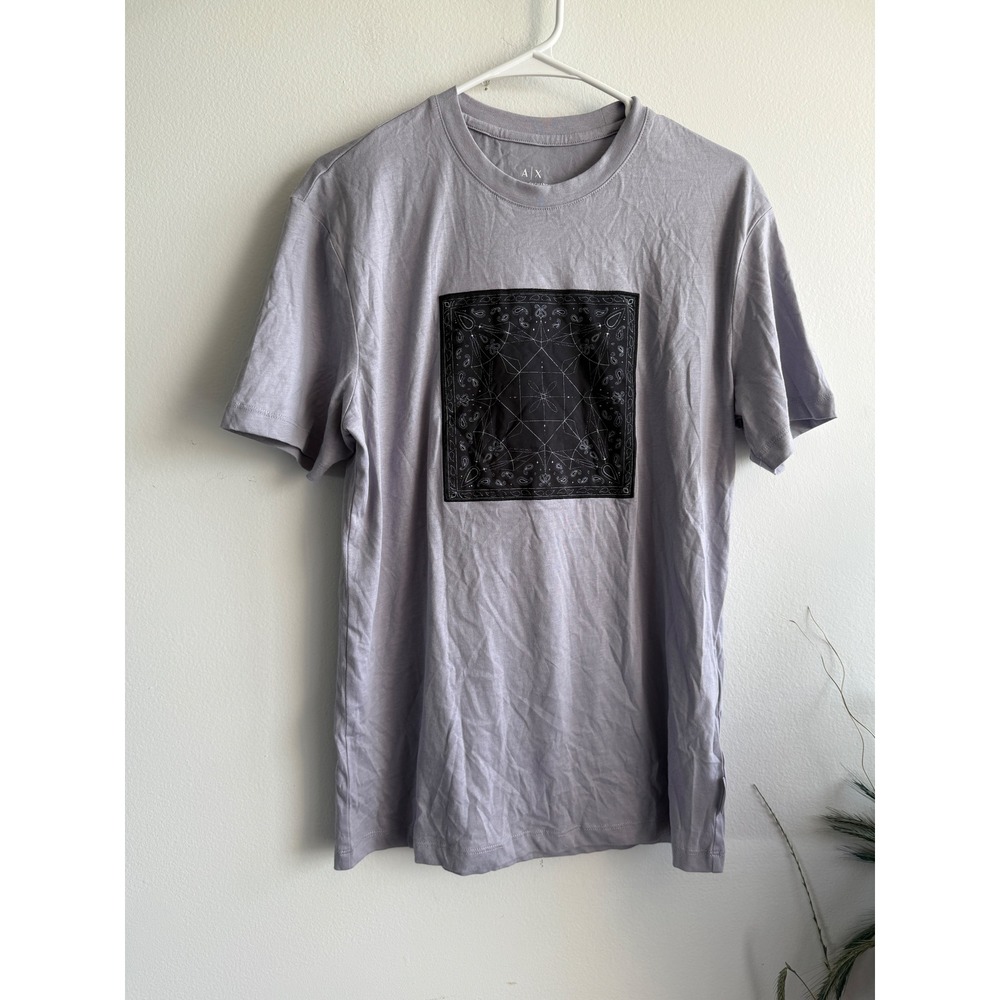 Armani Exchange Mens Lavender Purple Bandana Graphic T-Shirt Small Regular S